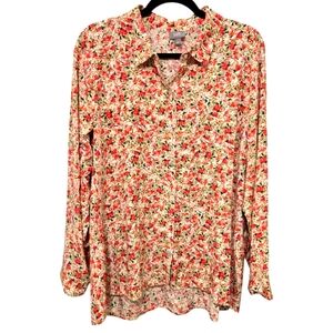 J. Jill Floral Button Down Shirt Blouse Size Large Long Sleeves Collared NWT